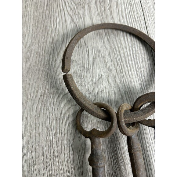 Vintage Cast Iron Skeleton Keys (3) On Key Ring For Prop or Display - Picture 3 of 8